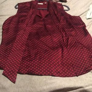 Maroon polka a dot blouse with neck tie